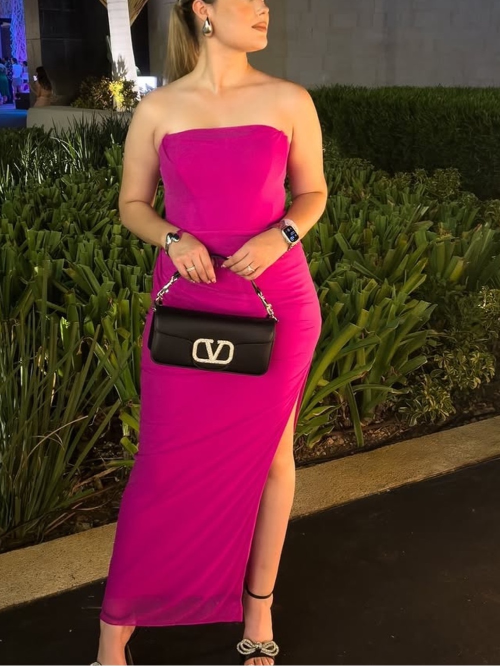 SHEIN Strapless Fuchsia Evening Maxi Dress